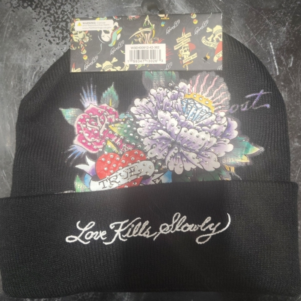 Ed Hardy‎ Black Beanie with Colorful Tattoo Design